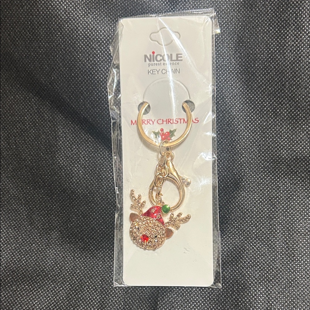 Nicole Gold and Red Reindeer Keychain/purse charm
